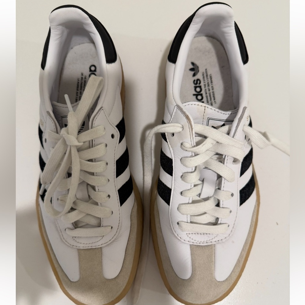 Adidas Sambae White and Black Sneakers with Tan Sole